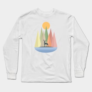 Deer in Nature Landscape Collage Long Sleeve T-Shirt